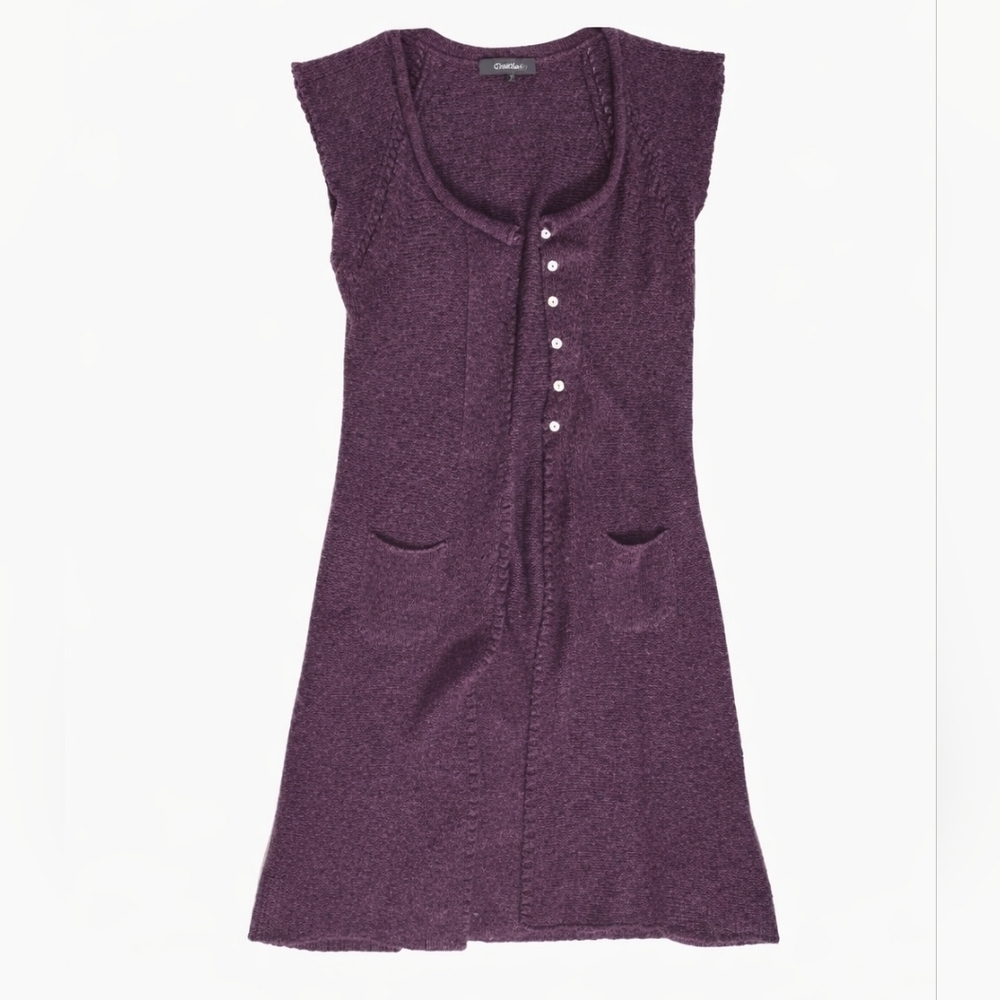 Cotelac Alpaca longline sleeveless knit cardigan with pockets purple sz 2